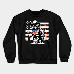 USA Flag Cat 4th of July Funny Patriotic Crewneck Sweatshirt